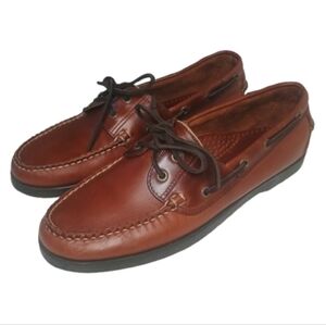 L.L BEAN Brown Leather Moc Boat Shoes Made In Salvador Men 11 D